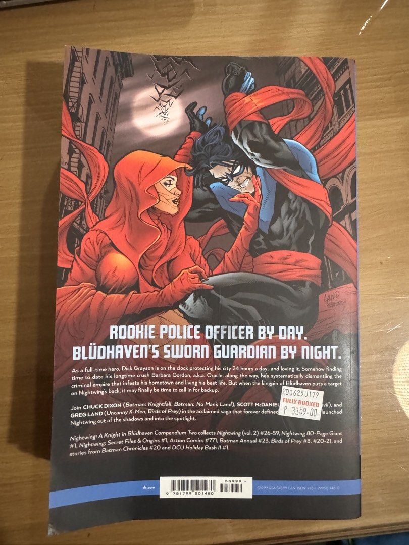 Nightwing: A Knight in Blüdhaven Compendium Two DC Comics Comic Book (Category: Comics & Manga) located in Pasig City. Submitted by acffashion31 (Listing ID 1468504755, Image 2). Description: - Title: Nightwing: A Knight in Blüdhaven Compendium Two - Publisher: DC Comics - Contents: Collects Nightwing volume 2 issues #26-59, plus various giant and annual issues - Format: Paperback - Condition: Clean pages with minimal wear (Original Fully Booked 