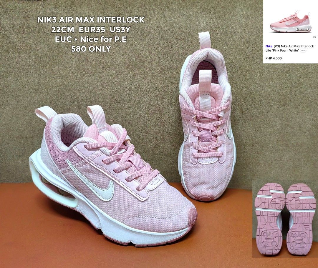 NIKE AIR MAX INTERLOCK (Category: Babies & Kids Fashion) located in Cebu City. Submitted by shopwithshee (Listing ID 1468502212, Image 1). Description: Hi🖐 Welcome to my shop! All items are guaranteed 💯 orig. All Br@nded preloved items with ff conditions; Likenew ( LN), Excellent Used condition ( EUC), Very good condition (VGUC) Kindly refer Details in the pic. Dont hesitate to dm for more pics and angle you want to see. I will be happy to resp