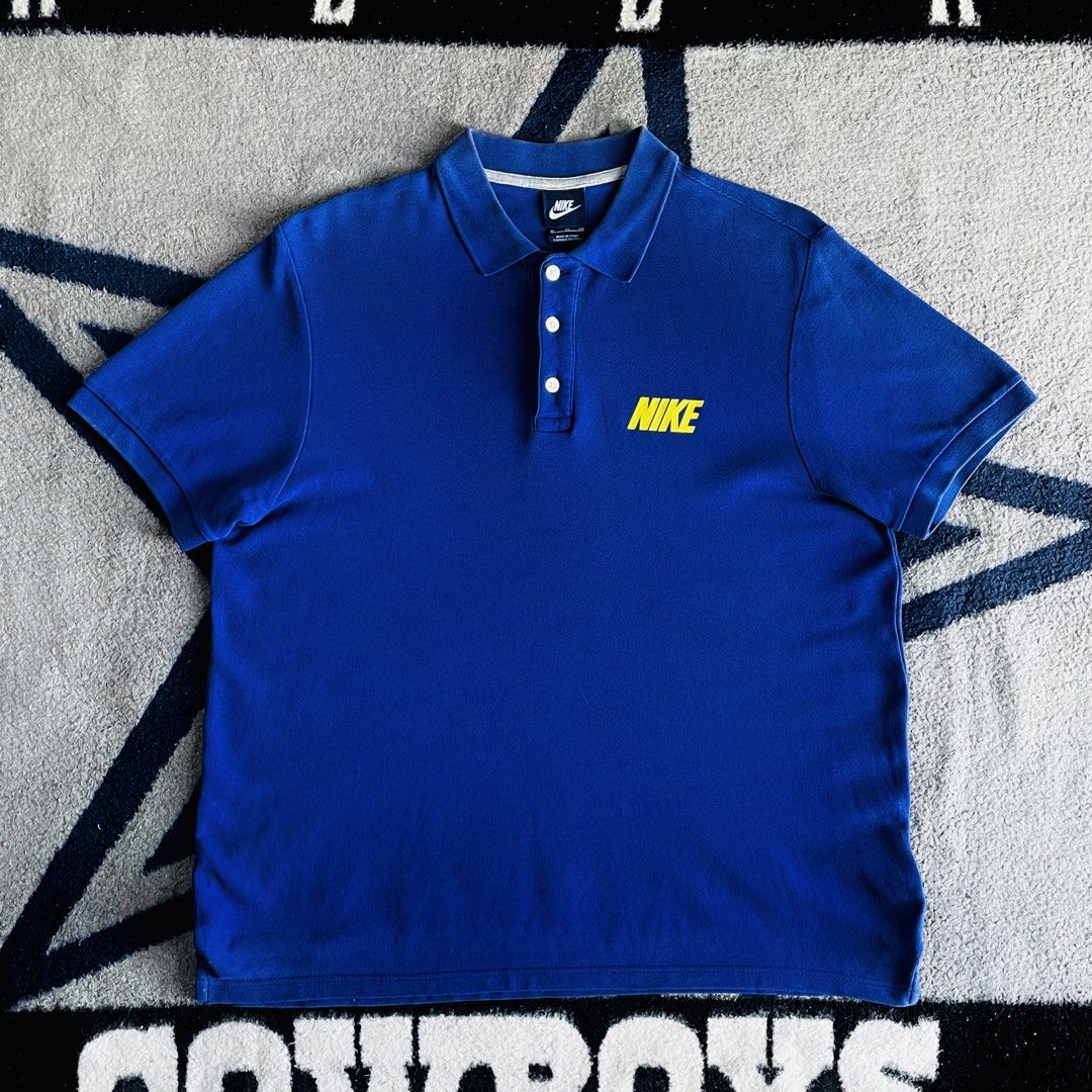 Nike blue polo (Category: Activewear) located in Manila. Submitted by kidd21vergil (Listing ID 1468630467, Image 1). Description: Nike polo blue Good condition W22 L27 9/10 color rate Issue. Minimal Fold line pinholes.