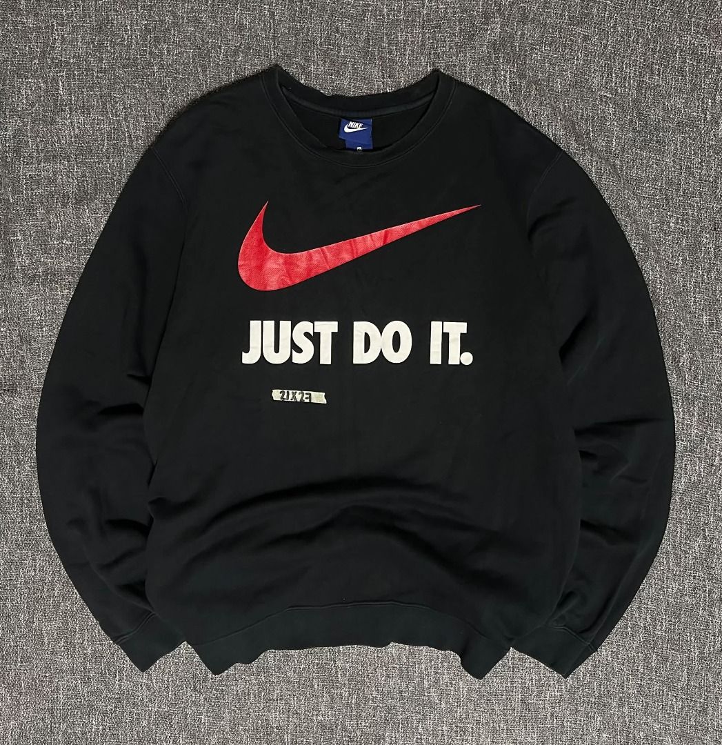 Nike "Just Do It" crewneck sweatshirt. (Category: Coats, Jackets and Outerwear) located in Manila. Submitted by thriftedbykab (Listing ID 1468526329, Image 1). Description: - Nike "Just Do It" Big Swoosh Sportswear Crewneck Sweatshirt -Complete tags -Size: (XL on tag fit to M) -Width: 21 | Length: 27 -Condition: As new -Color Rate: 9.5 /10 -Issue: No issue.