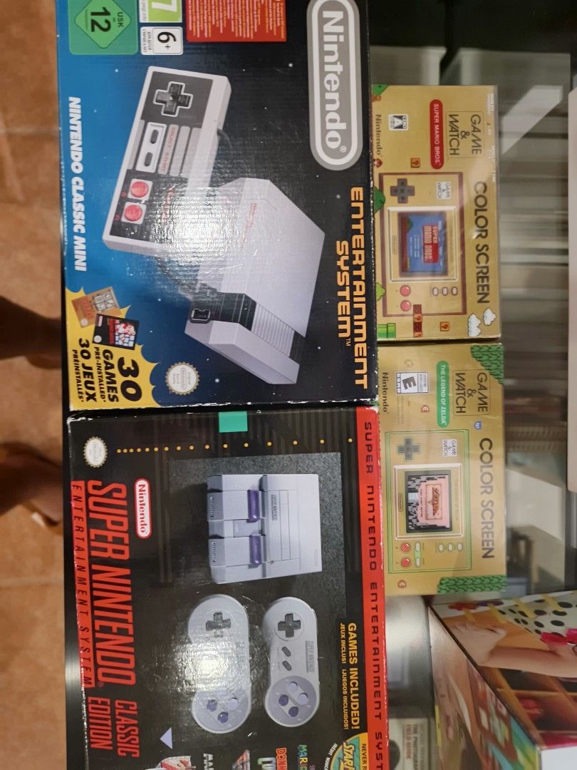 Nintendo Classic Mini NES, SNES and Game & Watch Bundle (Category: Nintendo) located in Manila. Submitted by jose.prats (Listing ID 1468541749, Image 1). Description: - Never been used - Ultimate retro gaming bundle for fans and collectors - Includes Nintendo Classic Mini NES (30 pre-installed games) - Includes Super Nintendo Entertainment System (SNES) Classic Edition - Includes Super Mario Bros. and The Legend of Zelda color screen Game & Watch