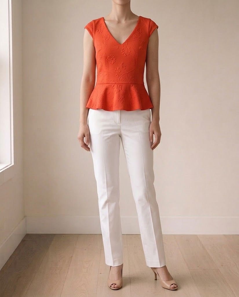 OASIS PEPLUM ORANGE RED BLOUSE TOP (Category: Sleeveless) located in Marikina City. Submitted by minimalistmanila (Listing ID 1468551649, Image 1). Description: Imported Oasis peplum top from London. With embossed type fabric. Color is orangey red. S/M fit. Perfect for a hot date out. Order now!.