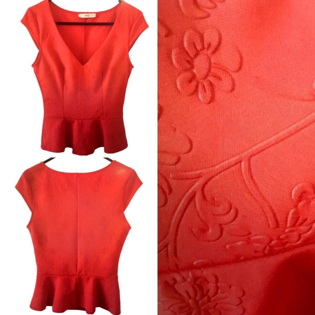 OASIS PEPLUM ORANGE RED BLOUSE TOP (Category: Sleeveless) located in Marikina City. Submitted by minimalistmanila (Listing ID 1468551649, Image 2). Description: Imported Oasis peplum top from London. With embossed type fabric. Color is orangey red. S/M fit. Perfect for a hot date out. Order now!.
