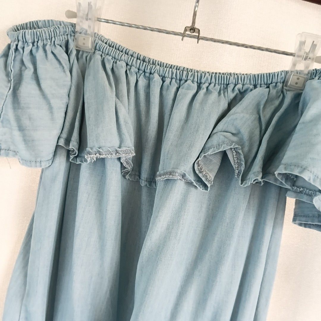 Off Shoulder Ruffled Denim Dress (Category: Dresses) located in Angeles City. Submitted by itsandspreloved (Listing ID 1468514776, Image 2). Description: size: med to large very nice soft denim dress.