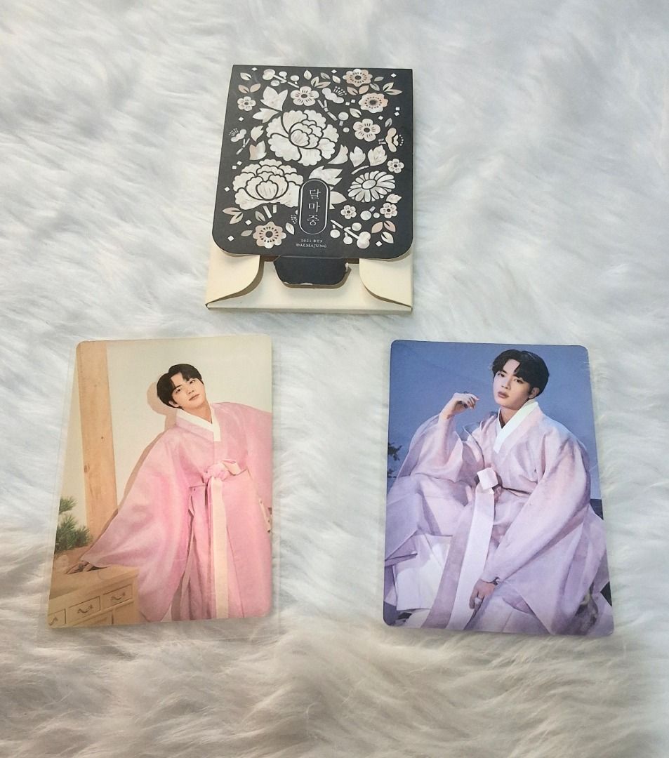 BTS Jin Dalmajung 2021 Photocard (Category: K-Wave Merchandise) located in Imus. Submitted by purple_rain17 (Listing ID 1467306673, Image 1). Description: Hi, ARMY! I'm letting go of some of my BTS collection and offering clearance prices on selected items. Hoping to find new homes for these merch babies with fellow ARMYs who will cherish them! - Item: BTS Jin 2021 Dalmajung Official Photocard Bundle - Inclusions: 2 different photocards + origina