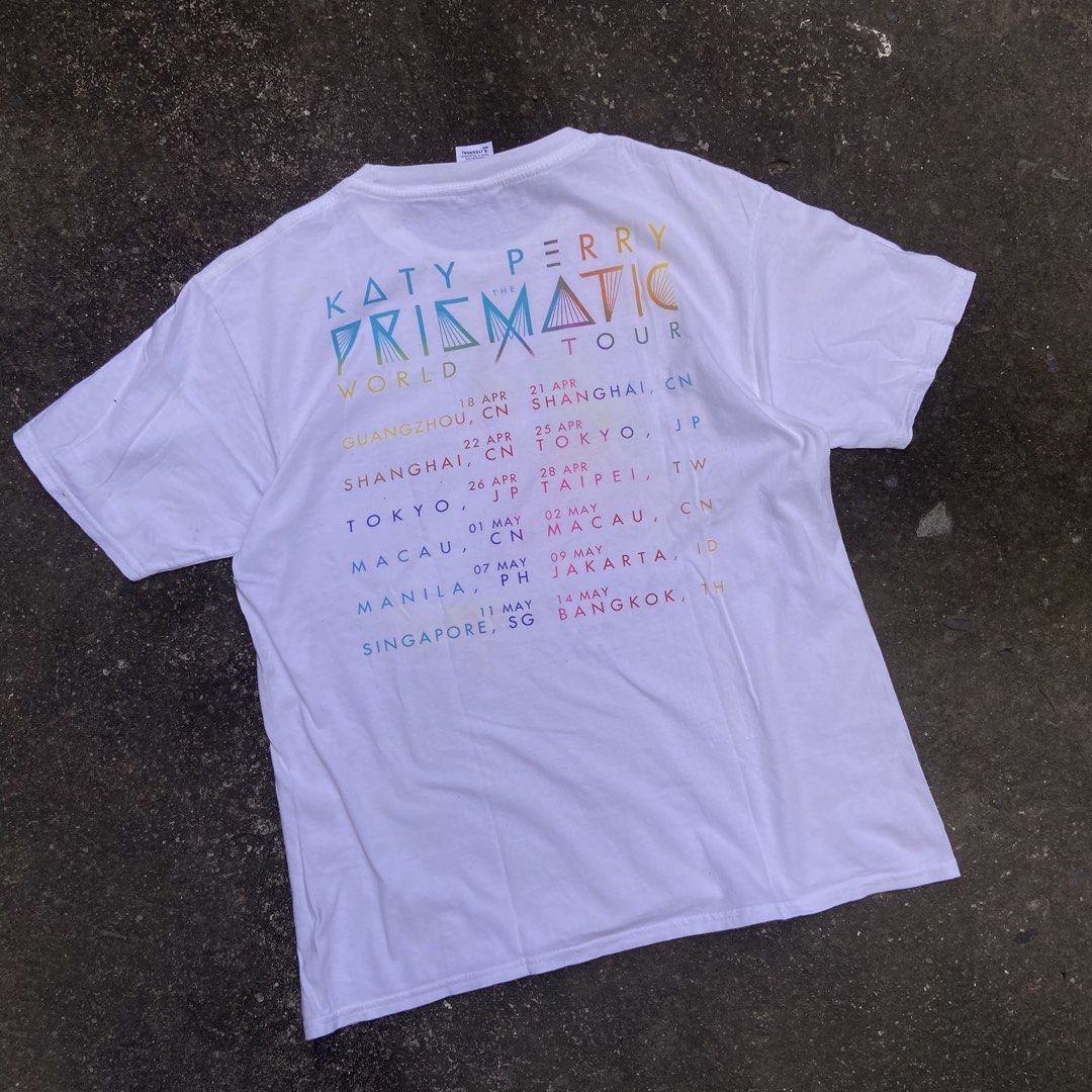 Official Katy Perry “The Prismatic World Tour” Tee (Category: Shirts) located in Angeles City. Submitted by eriellynnthrifts (Listing ID 1468630863, Image 2). Description: 19x25 S on tag Good Condition. See photo for details 350 Angeles City Pampanga.