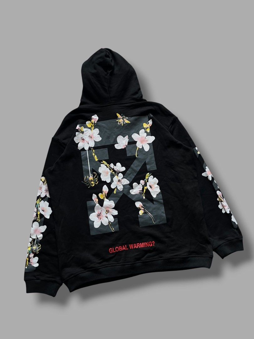 Off-White Cherry Blossom Hoodie (Category: Coats, Jackets and Outerwear) located in Cebu City. Submitted by dip.thrift (Listing ID 1468538114, Image 3). Description: ▫️Cut Tags ▫️Large (24x27.5) ▫️Issue: 1 Hole (Side Stitch Area / Safe To Repair) ▫️Color Rate: 10/10 ▫️Condition: 9/10 .