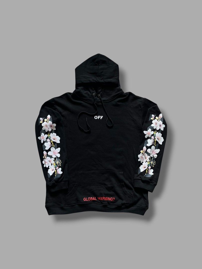 Off-White Cherry Blossom Hoodie (Category: Coats, Jackets and Outerwear) located in Cebu City. Submitted by dip.thrift (Listing ID 1468538114, Image 2). Description: ▫️Cut Tags ▫️Large (24x27.5) ▫️Issue: 1 Hole (Side Stitch Area / Safe To Repair) ▫️Color Rate: 10/10 ▫️Condition: 9/10 .