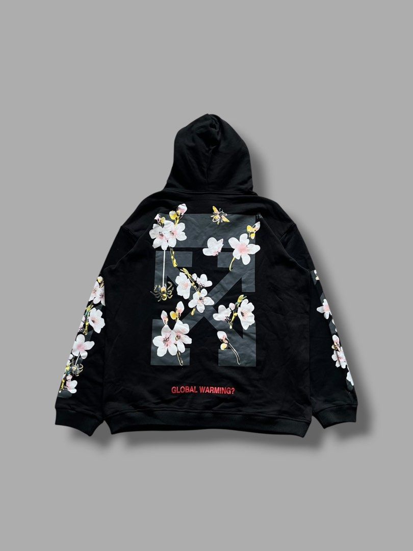 Off-White Cherry Blossom Hoodie (Category: Coats, Jackets and Outerwear) located in Cebu City. Submitted by dip.thrift (Listing ID 1468538114, Image 1). Description: ▫️Cut Tags ▫️Large (24x27.5) ▫️Issue: 1 Hole (Side Stitch Area / Safe To Repair) ▫️Color Rate: 10/10 ▫️Condition: 9/10 .