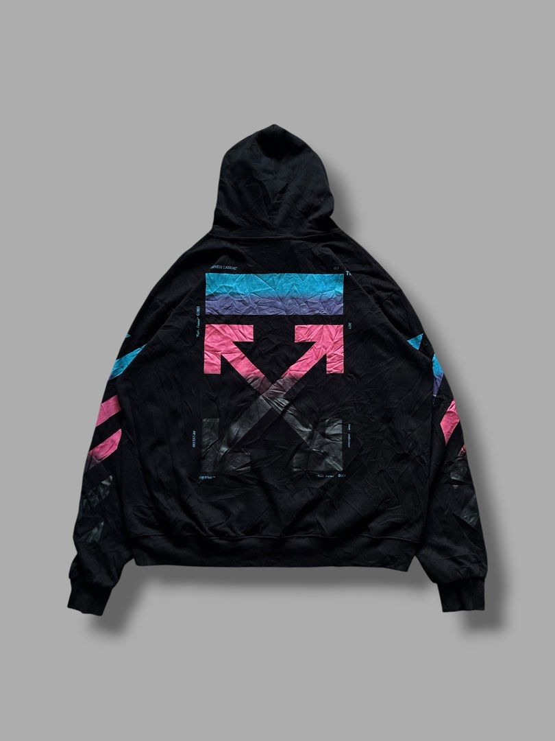 Off-White Diagonal Gradient Arrow Hoodie (Category: Coats, Jackets and Outerwear) located in Cebu City. Submitted by dip.thrift (Listing ID 1468537945, Image 1). Description: ▫️Official Tag ▫️L-XL (26x29) ▫️Issue: None ▫️Color Rate: 10/10 ▫️Condition: 10/10 .