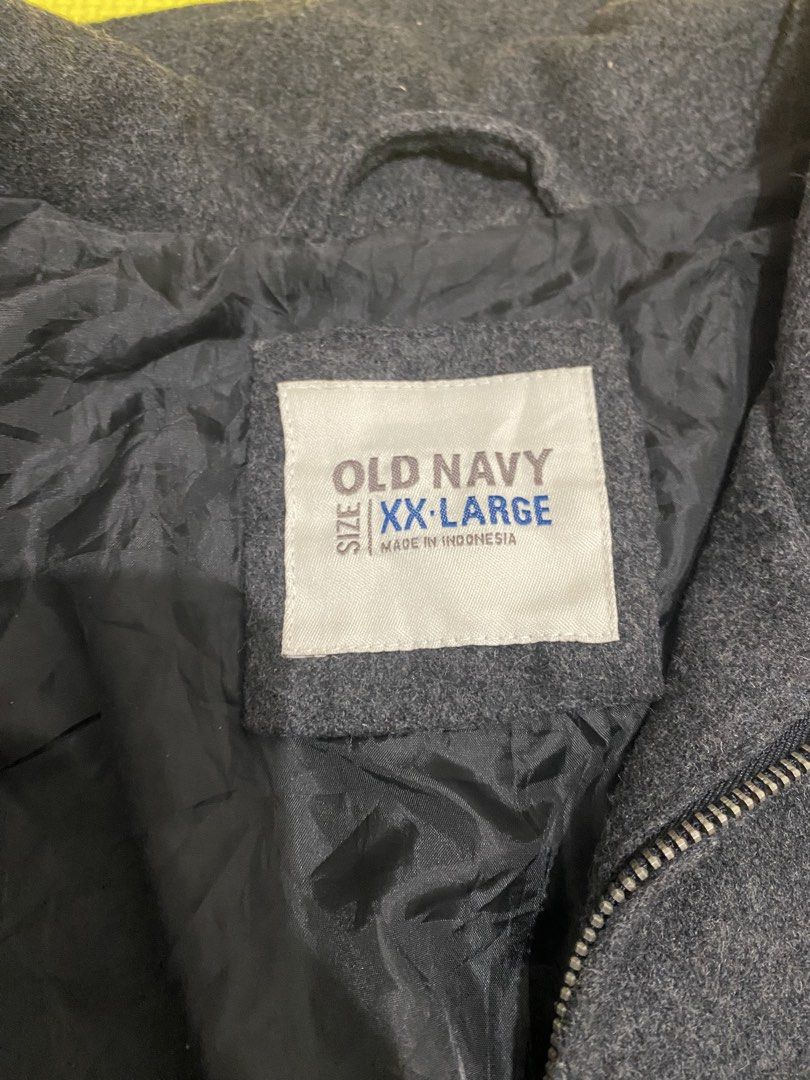 Old Navy Gray Wool Jacket XX-Large (Category: Coats, Jackets and Outerwear) located in Cabuyao City. Submitted by jiminah05 (Listing ID 1468556265, Image 3). Description: - Brand: Old Navy - Size: XX-Large (XXL) - Color: Dark Gray - Material: Wool with smooth black lining - Closure: Full front zip with fold-down collar - Features: Chest pocket detailing - Origin: Made in Indonesia - Condition: Great casual outerwear for colder weather.