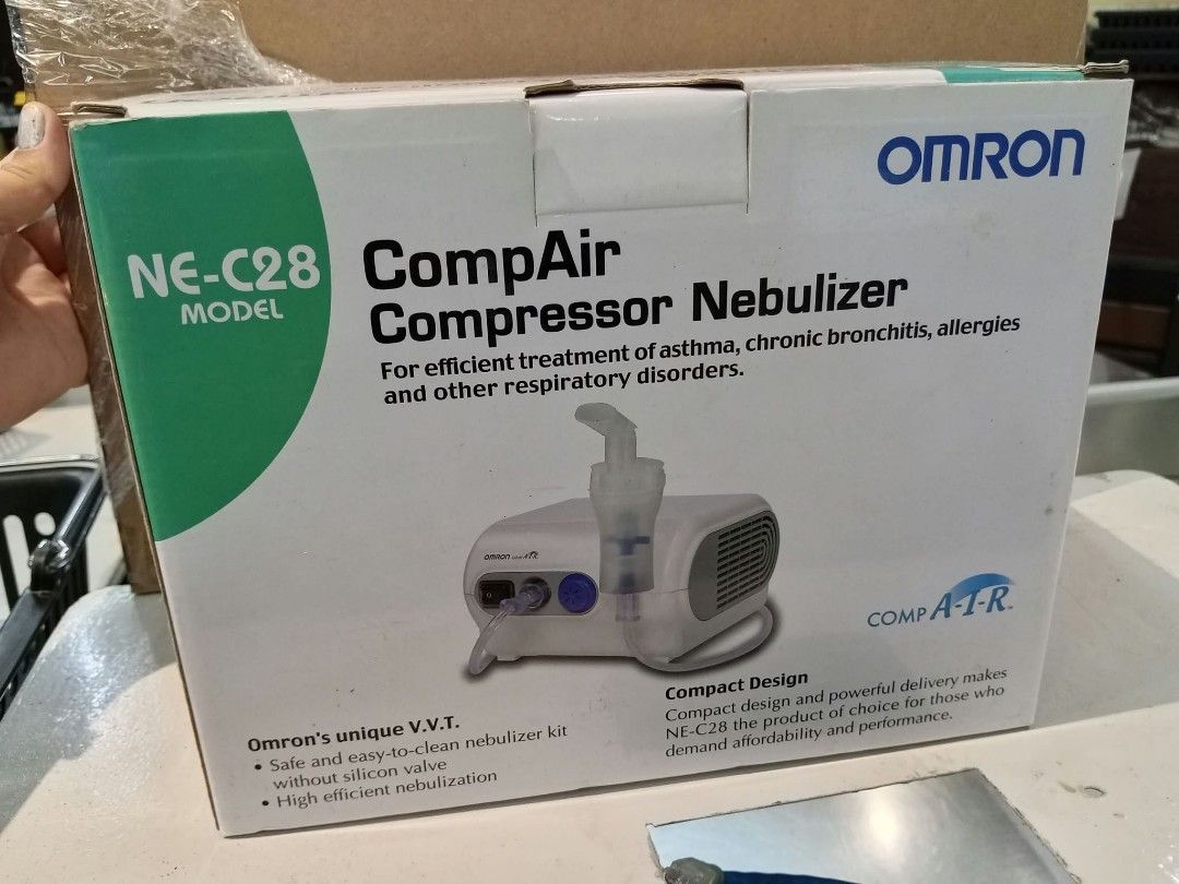 Omron CompAir Compressor Nebulizer NE-C28 (Category: Medical Supplies & Tools) located in Pateros City. Submitted by JP0125 (Listing ID 1468581464, Image 1). Description: - Authentic Omron CompAir Compressor Nebulizer (Model NE-C28) - Ideal for treating asthma, chronic bronchitis, and allergies - Equipped with advanced V.T.T. nebulizer kit (no silicon valve needed for high efficiency) - Powerful and reliable aerosol delivery - Compact design for 