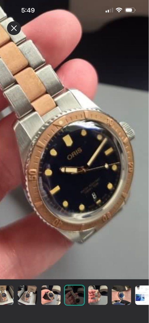 ORIS Sixty Five Bico Bronze 40mm (Category: Luxury Watches) located in Taytay. Submitted by eugeneyoung (Listing ID 1468623346, Image 2). Description: ✅ Ref. Model# 01 733 7707 4355. ✅ Automatic winding swiss caliber 733 movement. ✅ 40mm. Case size. ✅ Blue Dial Color. ✅ Rose gold PVD indexes. ✅ Steel and Bronze Bracelet. ✅ 38 hours Power reserved. ✅ Domed sapphire glass with AR coatings. ✅ Bronze bezel in unidirectional. ✅ 9.2/10 Condition. ✅ Com