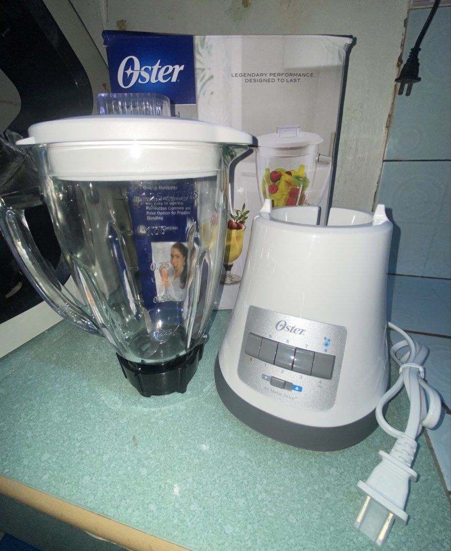 Oster 8-speed blender (Category: Juicers, Blenders & Grinders) located in Malabon City. Submitted by hanschannn (Listing ID 1468568276, Image 3). Description: Oster 8-speed blender with heat resistant glass har • Used only once • Power: 450 watt motor • Speed: 8-speed settings • Function: Continuous blending (buttons 1-3 and 5-7) or Pulse blending (buttons 4 & 8 buttons) • Durability: Exclusive All-Metal Drive™ system • Blade: High performance ic