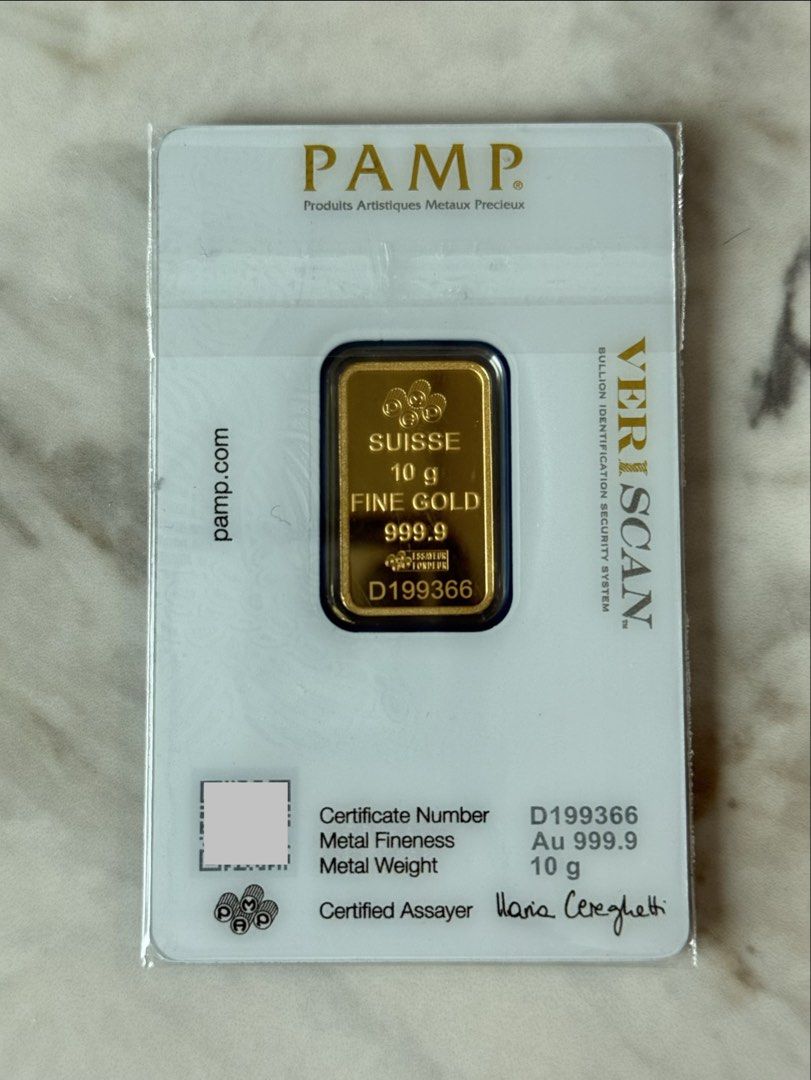 Pamp 10g Gold Bar (Category: Currency) located in Manila. Submitted by heatsneakerstoreph (Listing ID 1468501828, Image 2). Description: Selling my Pamp 10g gold bar 24k 999.9 fine gold 11,000/g veriscan authenticated✅ sigma metalytics verified✅.