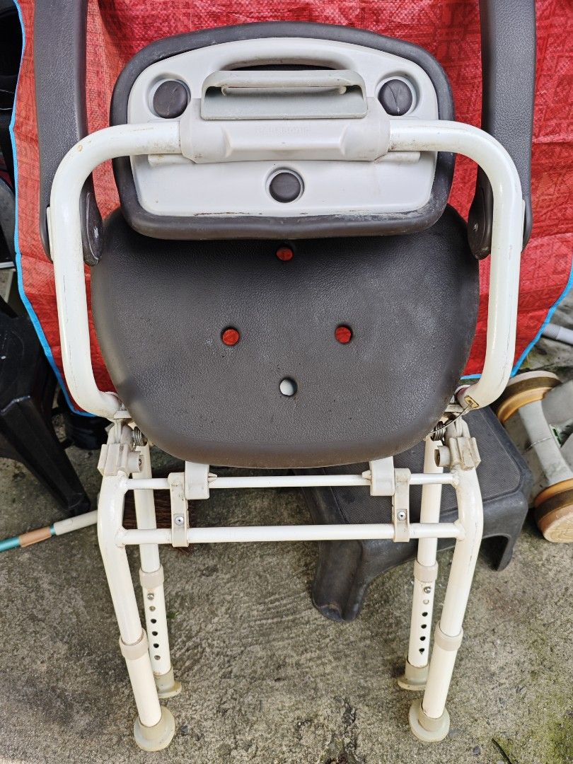 Panasonic Adjustable Bath and Shower Chair with Armrests (Category: Chairs) located in Quezon City. Submitted by jonandwhale (Listing ID 1468575131, Image 2). Description: - Brand: Panasonic - Features: Backrest, padded armrests, and drainage holes - Adjustable: Height-adjustable legs with secure rubber grip tips - Design: Sturdy frame in a grey and white color combination - Maintenance: Easy to adjust and clean - Fulfillment: Pick up preferred.