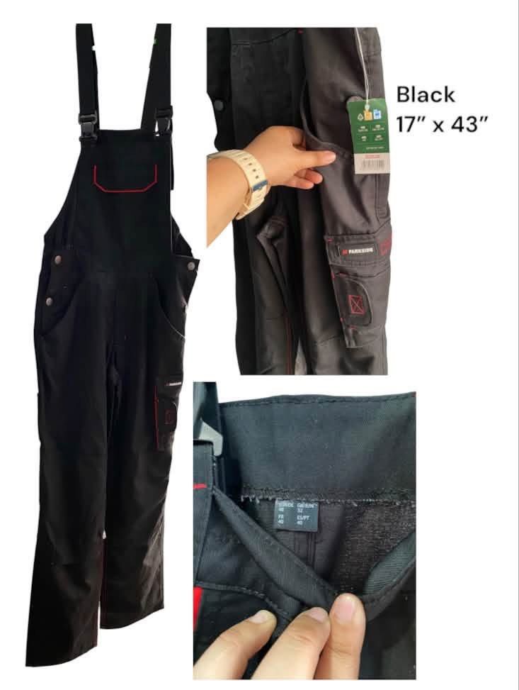 Parkside Men's Work Overalls Bib & Brace (Category: Jumpsuits) located in Baguio. Submitted by thrift_bonita (Listing ID 1468649338, Image 1). Description: - Brand: Parkside (Brand new with tags attached) - Material: Durable fabric construction built for heavy-duty work - Storage: Multiple utility pockets to keep your tools handy - Fit: Adjustable shoulder straps for a comfortable fit - Colors available: Black, Gray, and Dark Blue - Sizes availab