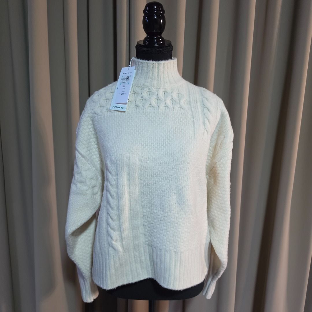 LACOSTE Patchwork Effect High Neck Wool Sweater (Category: Longsleeves) located in Las Pinas. Submitted by my_opencloset (Listing ID 1468621972, Image 1). Description: - Brand new with store tag attached (P12,250) - 50% off from original price - With Lacoste Paperbag .