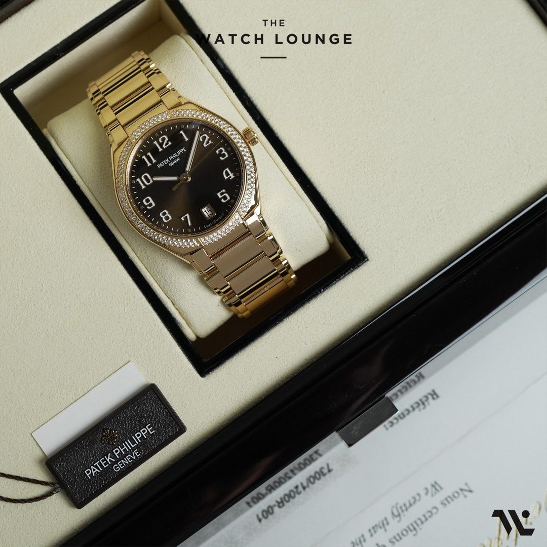 Patek Philippe Twenty-4 7300 Rose Gold Factory Diamonds in Sunburst Brown Dial 7300/1220R 7300/1200R-001 36mm Automatic | Complete Set (Category: Watches) located in Singapore. Submitted by thewatchlounge (Listing ID 1468537063, Image 1). Description: Patek Philippe Twenty-4 7300 Rose Gold Factory Diamonds in Sunburst Brown Dial 7300/1200R Details: • Reference: 7300/1200R-001 • Movement: Automatic • Size: 36mm • Case: 18K Rose Gold • Strap/Bracel