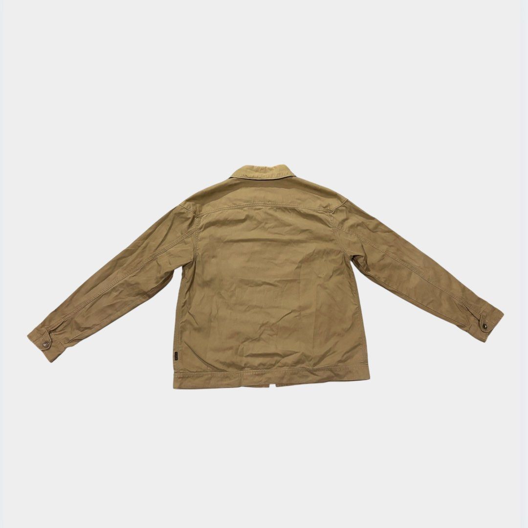 Paul Smith Shawl Collar Jacket (Category: Coats, Jackets and Outerwear) located in Calamba. Submitted by juan_jawnz (Listing ID 1468627283, Image 2). Description: Paul Smith Jeans 492L Khaki Work Jacket The perfect layering piece - shawl collar, cropped boxy fit, subtle pinstripe inner collar detail. Size L on tag. 2,350 PHP Length- 26 inches Width- 21.5 inches Sleeves- 21 inches Shoulders- 21 inches NO ISSUES! .