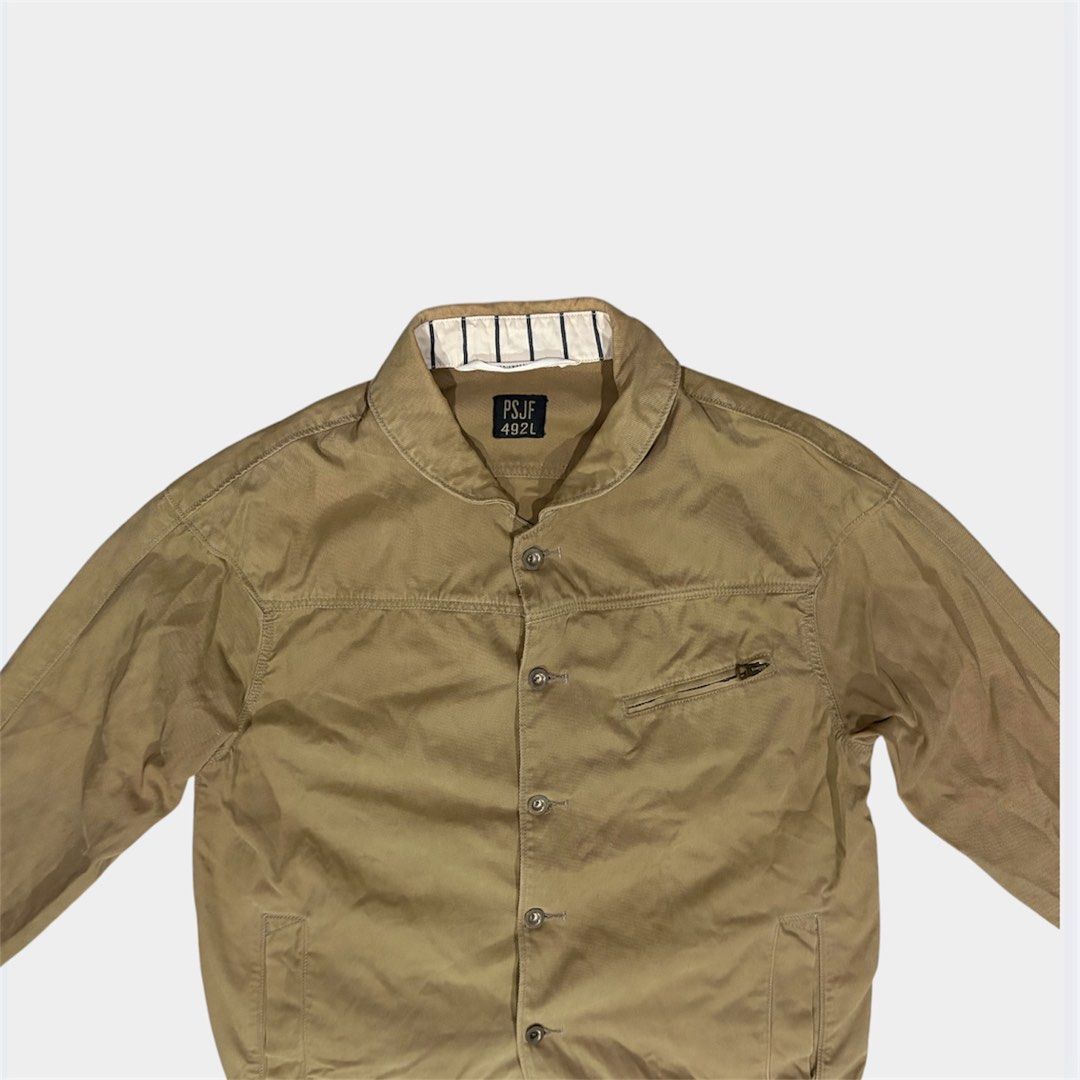Paul Smith Shawl Collar Jacket (Category: Coats, Jackets and Outerwear) located in Calamba. Submitted by juan_jawnz (Listing ID 1468627283, Image 3). Description: Paul Smith Jeans 492L Khaki Work Jacket The perfect layering piece - shawl collar, cropped boxy fit, subtle pinstripe inner collar detail. Size L on tag. 2,350 PHP Length- 26 inches Width- 21.5 inches Sleeves- 21 inches Shoulders- 21 inches NO ISSUES! .