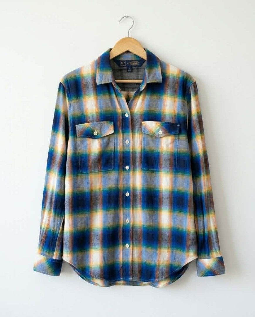 Pendleton polo (Category: Coats, Jackets and Outerwear) located in Baguio. Submitted by luxeloomarchive (Listing ID 1468547942, Image 1). Description: GAP x Pendleton Plaid Flannel Shirt (Size Small) ​Upgrade your style with this GAP + Pendleton collaboration button-down featuring a vibrant blue, green, and yellow plaid design. ​Brand: GAP x Pendleton ​Size: Small (SP) ​Details: Dual flap chest pockets, button-down front, soft flannel texture ​Co