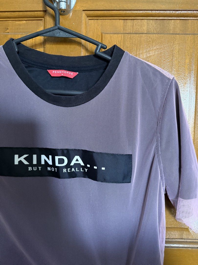 Penshoppe Mesh T-shirt (Category: Shirts) located in Paranaque City. Submitted by heygabbie (Listing ID 1468631081, Image 2). Description: - Brand: Penshoppe - Size: Medium - Color: Mauve pink and black - Design: Short sleeves, crew neck, sheer overlay mesh material - Style: Easy casual streetwear.