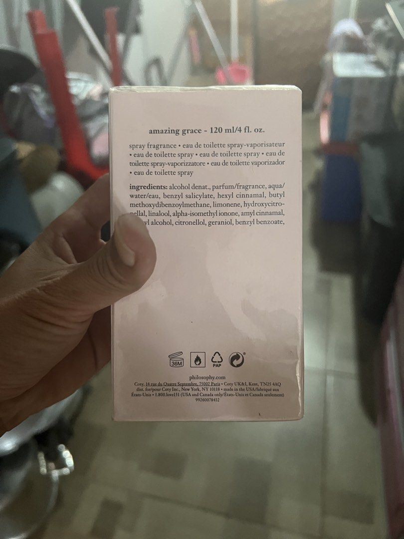 Philosophy Amazing Grace Eau de Parfum Intense 120ml (Category: Fragrance & Deodorants) located in Butuan. Submitted by ninzzme26 (Listing ID 1464725238, Image 2). Description: - Authentic Philosophy Amazing Grace Eau de Parfum Intense - Generous 120ml big size bottle - Fragrance notes: Juicy berries, vibrant rose, and musk - Brand new, unopened packaging - Original box included.