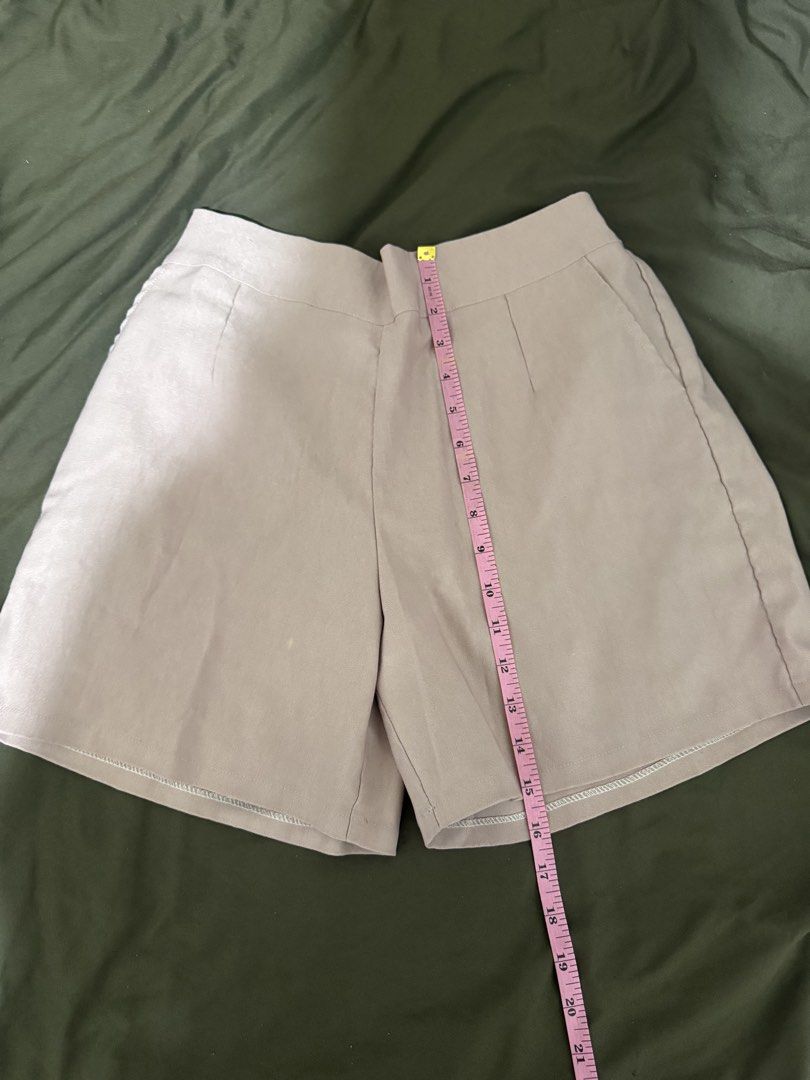 Pink High-Waisted Tailored Shorts with Pockets (Category: Shorts) located in Quezon City. Submitted by turtleandfishes (Listing ID 1468676083, Image 3). Description: - Color: Dusty pink - Fit: High waist with structured front darts - Waistband: Elastic at the back for comfort - Pockets: Two functional side pockets - Finish: Clean hem - Sizing: Flat lay measurements available in photos.
