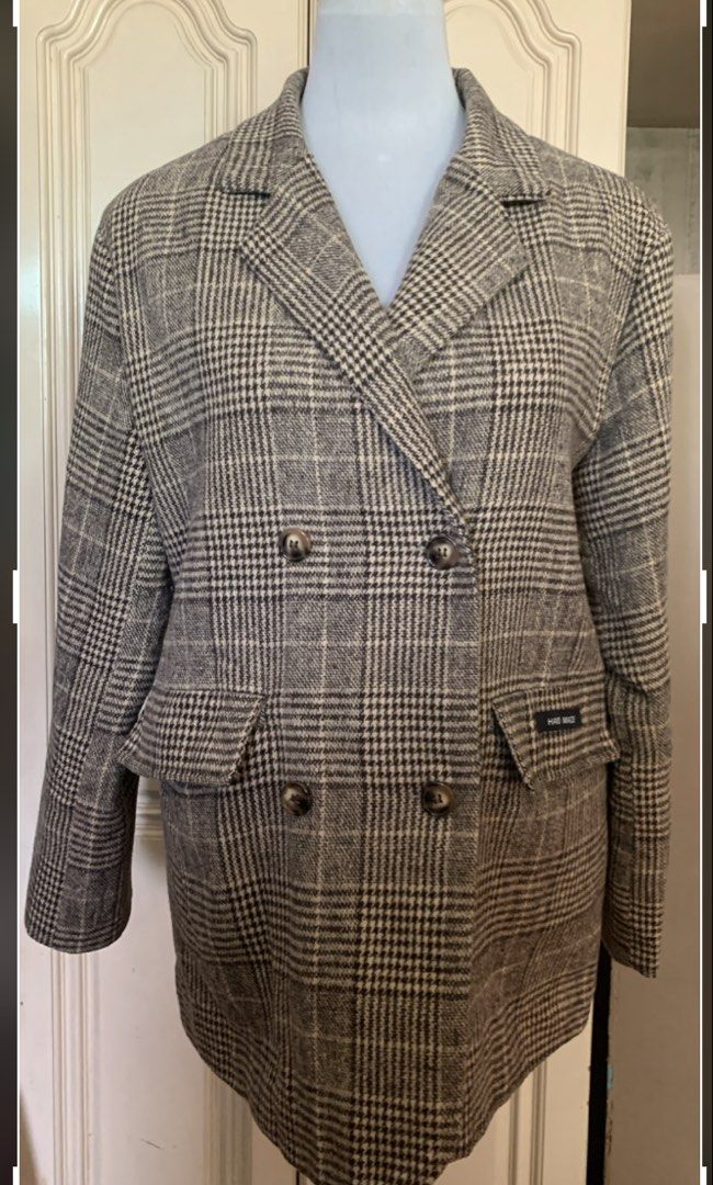 Plaid Wool Double Breasted Blazer (Category: Coats, Jackets and Outerwear) located in Quezon City. Submitted by clothingline4sale (Listing ID 1468505503, Image 1). Description: Checkered Winter Coat Very good condition/ like new Wool Fabric / with lining / 4 buttons working Size : Large Bust: up to 44” ; Length: 28” ; Arms Circumference: 16-17” Shoulder to shoulder: 18” Very nice in actual .