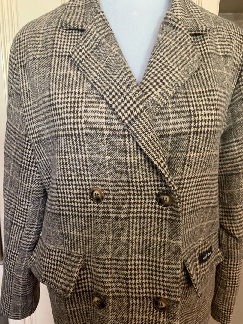 Plaid Wool Double Breasted Blazer (Category: Coats, Jackets and Outerwear) located in Quezon City. Submitted by clothingline4sale (Listing ID 1468505503, Image 3). Description: Checkered Winter Coat Very good condition/ like new Wool Fabric / with lining / 4 buttons working Size : Large Bust: up to 44” ; Length: 28” ; Arms Circumference: 16-17” Shoulder to shoulder: 18” Very nice in actual .