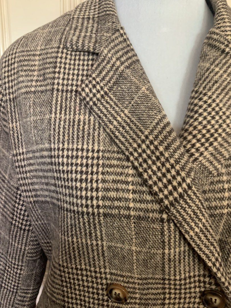 Plaid Wool Double Breasted Blazer (Category: Coats, Jackets and Outerwear) located in Quezon City. Submitted by clothingline4sale (Listing ID 1468505503, Image 2). Description: Checkered Winter Coat Very good condition/ like new Wool Fabric / with lining / 4 buttons working Size : Large Bust: up to 44” ; Length: 28” ; Arms Circumference: 16-17” Shoulder to shoulder: 18” Very nice in actual .