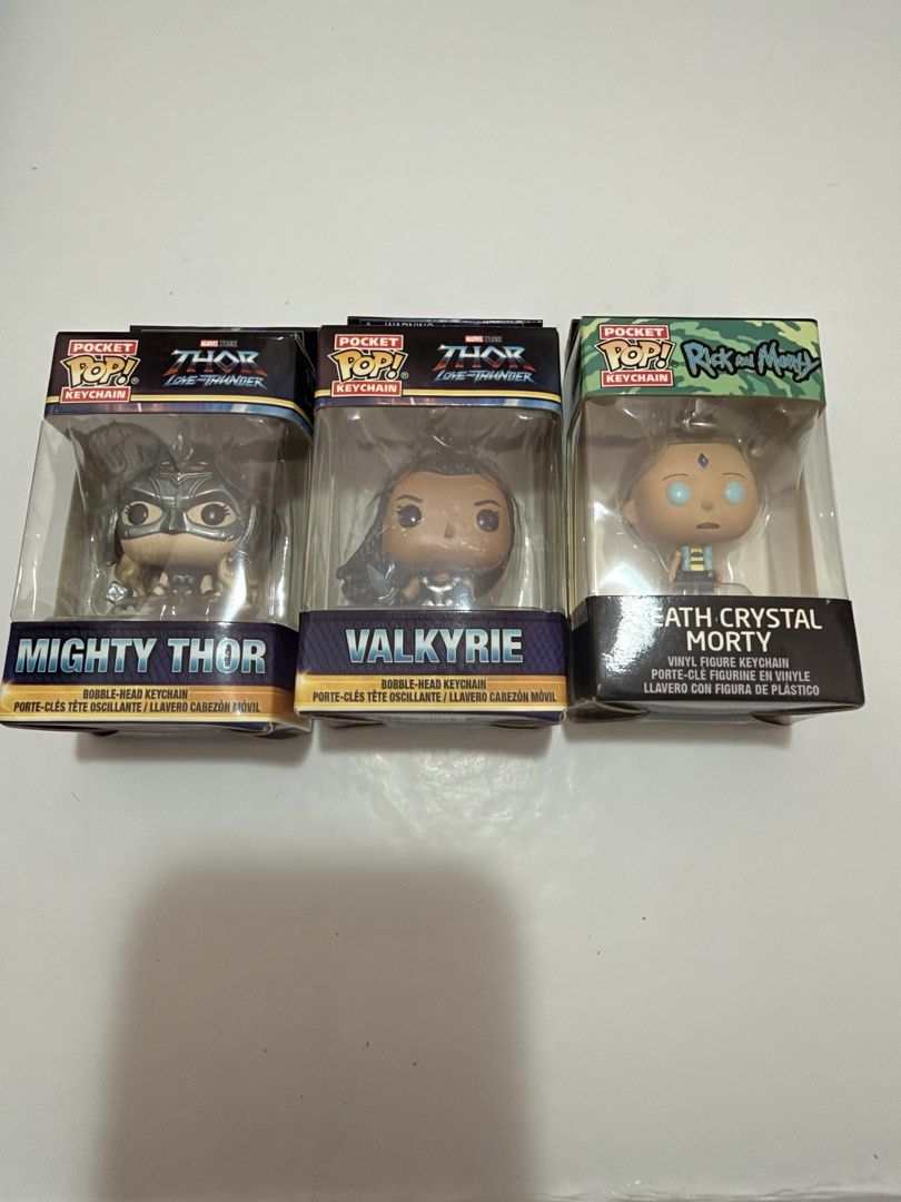 Pocket Pop x3 (Category: Designer & Blind Box Toys) located in Quezon City. Submitted by krtstn (Listing ID 1468575795, Image 1). Description: Take all 1000 - Death Crystal Morty - Mighty Thor - Valkyrie.