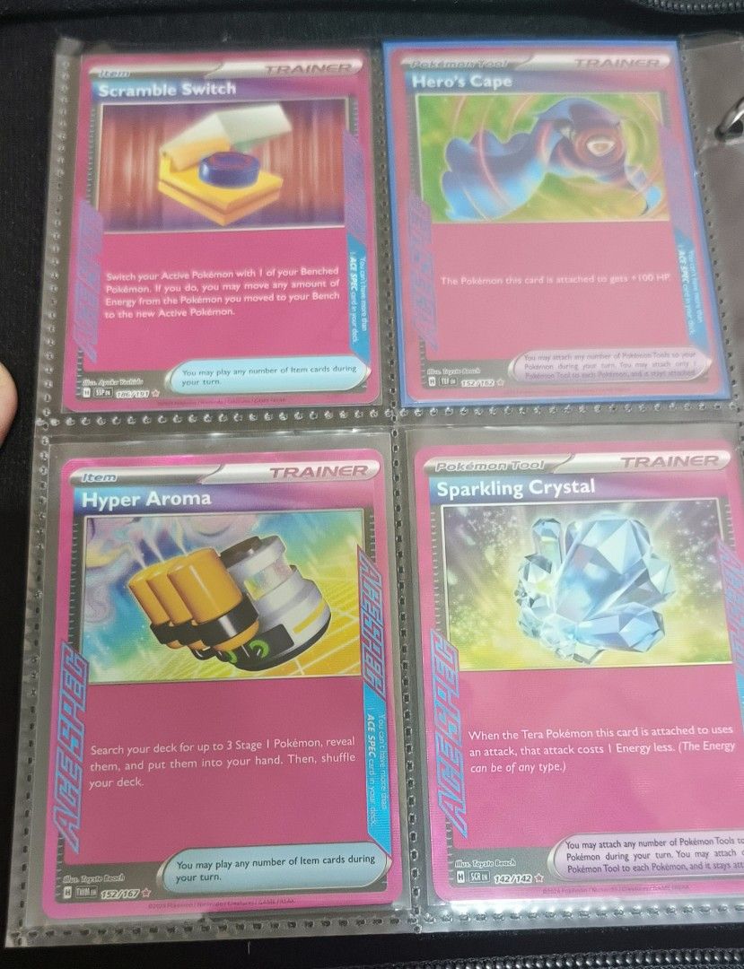 Pokemon TCG Playables (please read description) (Category: Raw Singles) located in Manila. Submitted by chaelseb (Listing ID 1468709361, Image 1). Description: Singles / Playables Ace Specs Hero's Cape - 1400 Maximum Belt - 200 Prime Catcher - 200 Scramble Switch - 50 Hyper Aroma - 100 Sparkling Crystal - 50 Items Buddy-Buddy Poffin - 40 Night Stretcher - 60 Fighting Gong - 20 Glass Trumpet - 10 Energy Switch - 30 Switch - 10 each Rare Candy - 20