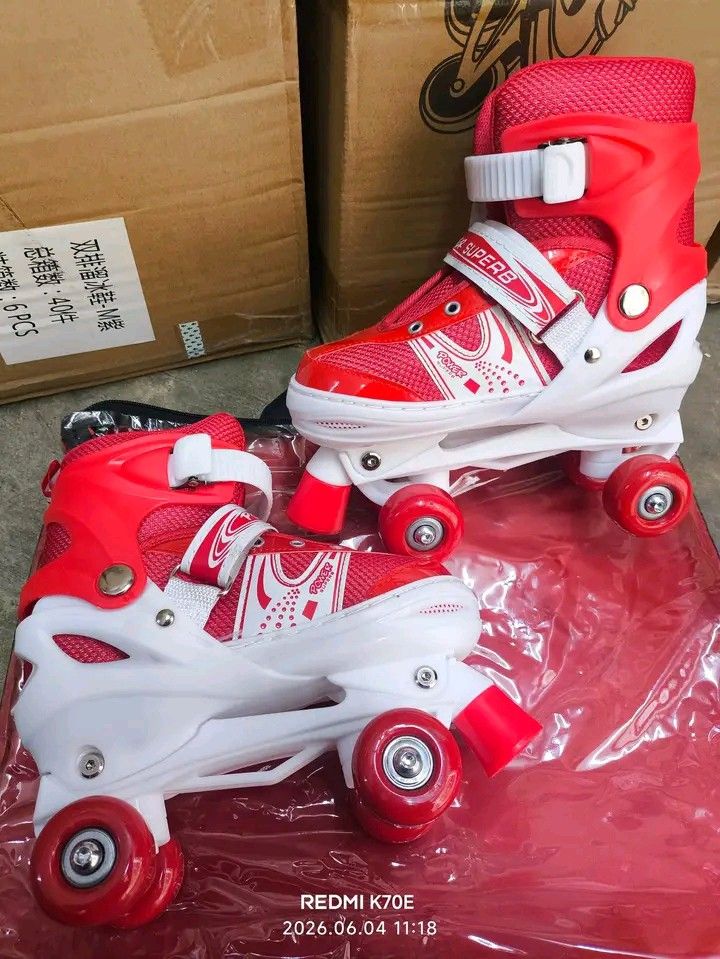 Power Superb Adjustable Roller Skates Quad Skates (Category: Skates, Rollerblades & Scooters) located in Manila. Submitted by berdenmarl01688 (Listing ID 1468706847, Image 3). Description: Quad roller skates with four color choices: black, pink, red, blue, and purple. Sturdy boot design featuring buckle and strap closures for a secure fit. Includes matching carrying bag. Wheels have smooth-rolling bearings. Great for beginners learning to skate o