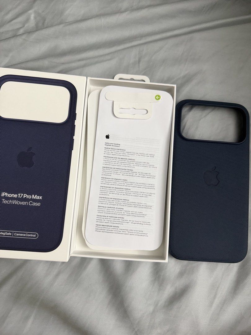 Pre-loved Apple Techwoven case for iPhone 17 Pro Max (Category: Cases & Sleeves) located in San Pedro. Submitted by youronlineukay (Listing ID 1468653303, Image 3). Description: Pre-loved Apple Techwoven case for iPhone 17 Pro Max Color: Blue Mag safe Bought for Php3,990.