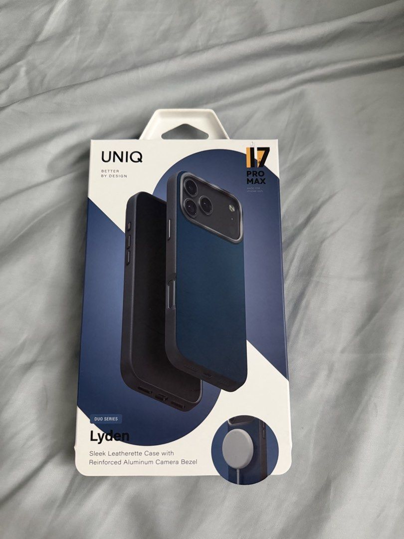 Pre-loved UNIQ Lyden Case for iPhone 17 Pro Max (Category: Cases & Sleeves) located in San Pedro. Submitted by youronlineukay (Listing ID 1468650876, Image 1). Description: Pre-loved UNIQ Lyden case for iPhone 17 Pro Max Steel blue with charcoal inner lining Mag safe Bought for Php2,590.