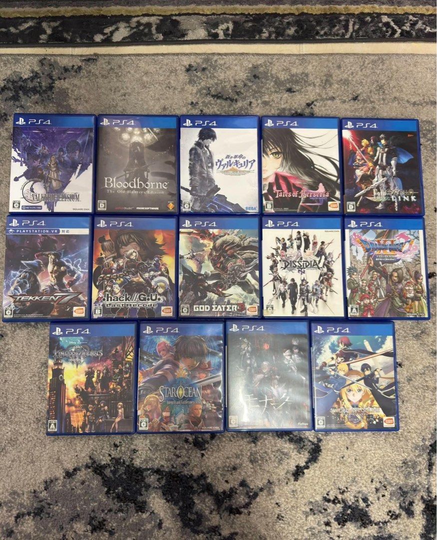 PS4 CDs Japanese region only (selling as bundle) (Category: PlayStation) located in Pasig City. Submitted by robbiseraphin (Listing ID 1468564841, Image 1). Description: Selling PS4 CDs, Japanese titles and region only. 5k bundle.