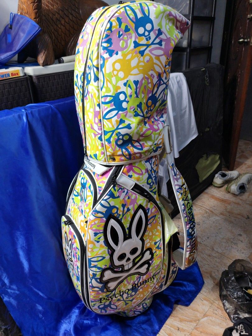 Psycho Bunny GOLF CART BAG (Category: Golf) located in Manila. Submitted by meiyeon2 (Listing ID 1468707177, Image 1). Description: Psycho Bunny golf cart bag.. slightly use. come with minor flaws due to transporting amd handling to unload from container. it comes with Golf bag cover...