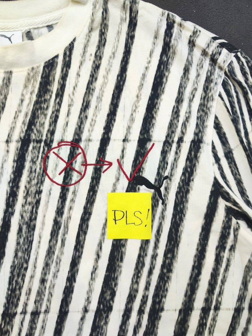 Puma AOP Tee (Category: Tshirts & Polo Shirts ) located in Bulacan. Submitted by emilj23 (Listing ID 1468520199, Image 2). Description: Puma AOP Tee Size M on tag L 28 W 23 Condition 9/10 Color rate 9/10 Issue Yellowish Neckline.
