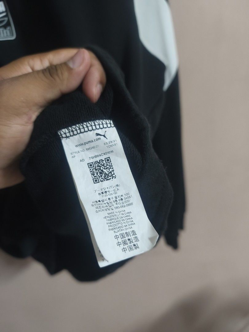 Puma Black RebelQuarter-Zip Sweatshirt (Category: Coats, Jackets and Outerwear) located in Legazpi City. Submitted by cookandthriftzzzzz (Listing ID 1468610598, Image 3). Description: - Brand: Puma - Style: Quarter-zip sweatshirt (Style No: 585280-01) - Color: Black with white sleeve block details - Size: Asia L - Condition: Like new - Features: High collar with metal ring zipper pull, front pockets, and chest logo graphic best fit L-XL Excellent