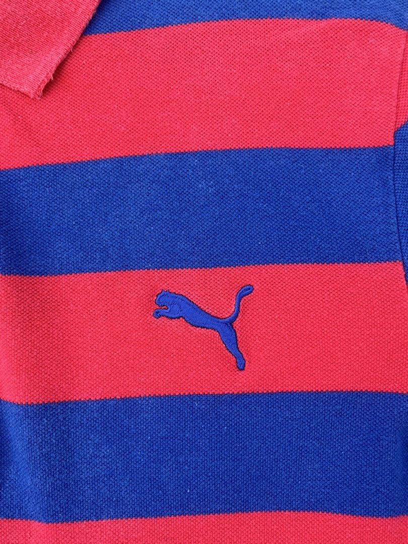 Puma Men's Striped Pieque Polo Red Blue (Category: Tshirts & Polo Shirts ) located in Manila. Submitted by mikko. (Listing ID 1468604419, Image 3). Description: Puma short - sleeve polo in red & blue stripes Authentic With complete tags With extra button Embroidered puma logo Made in Bangladesh No pinhole No scratch W - 19 L - 27 Pm pm.