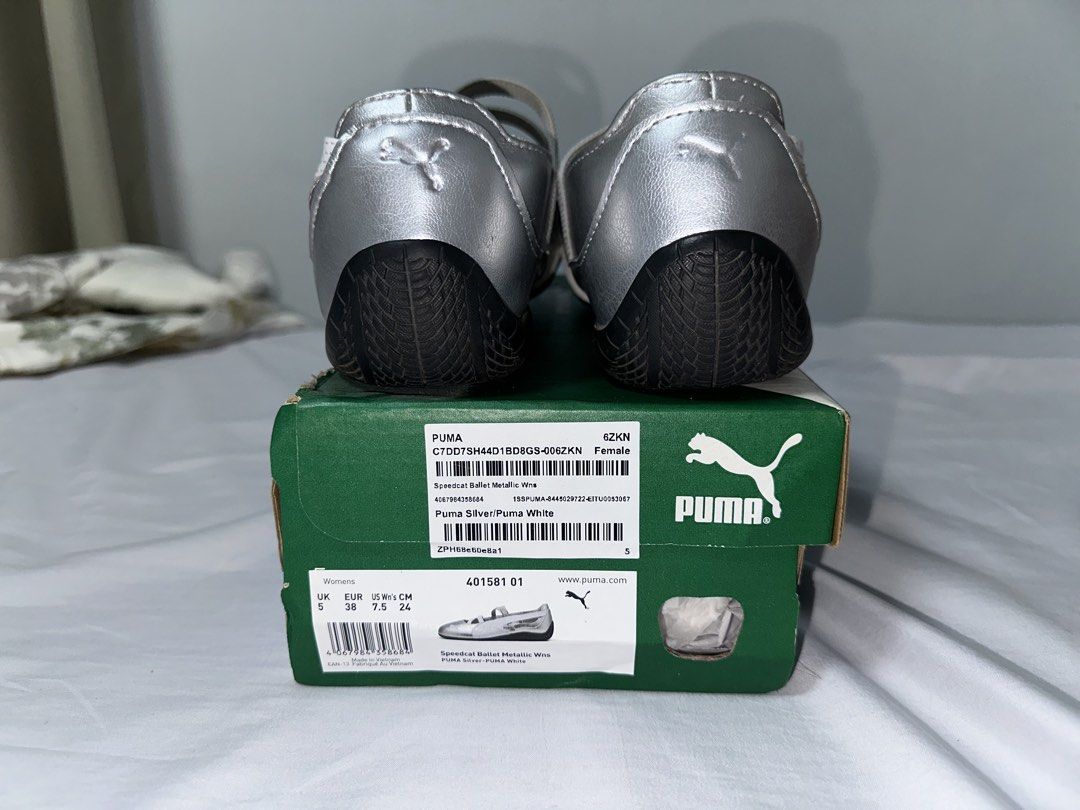 Puma Speedcat Ballet Metallic Wns Silver White (Category: Sneakers) located in Davao. Submitted by zkd1in777 (Listing ID 1468596559, Image 2). Description: - Brand: Puma - Model: Speedcat Ballet - Color: Metallic Silver and White - Size: UK 5 / EUR 38 / US Women's 7.5 / 24 CM - Inclusions: Original green Puma shoebox - Mode of Payment: GCash, BPI, or Bank Transfer - Shipping: Via J&T Express or LBC (Buyer shoulders shipping fee).