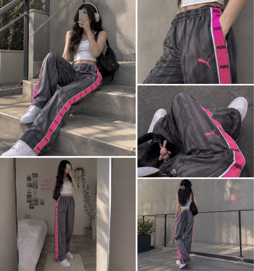 PUMA TRACK PANTS (Category: Other Bottoms) located in Marikina City. Submitted by sunshine_22 (Listing ID 1468664081, Image 1). Description: 🩶💗 PUMA TRACK PANTS FOR SALE! 💗🩶 Sporty, comfy & perfect for your OOTD! 🎀✨ 🩶 Charcoal gray with hot pink details 👖 Waist: 26–30 inches 📏 Length: 39 inches ✨ Stretchable waistband 💗 Pink PUMA side stripes 👟 Perfect for casual wear & streetwear outfits 📩 DM for price and inquiries! 🛍️ Mine yours no
