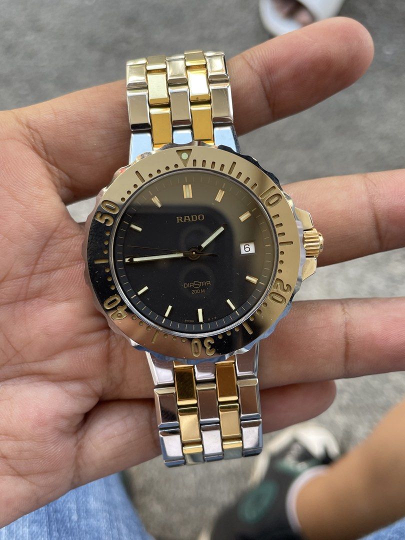RADO DIASTAR DIVER TWO TONE. (Category: Men's Watches) located in Davao. Submitted by persadapinto (Listing ID 1468560130, Image 1). Description: FOR SALE!!! RADO DIASTAR DIVER TWO TONE. ALL ORIGINAL. GOOD AS NEW. LARGE SIZE AND COMPLETE LINKS. VERYGOOD WORKING CONDITION. READY TO USE/DIVE. QUARTZ MOVEMENT. SEE ALL THE PICTURES FOR MORE INFO. SURE BUYER PM IS THE KEY. .