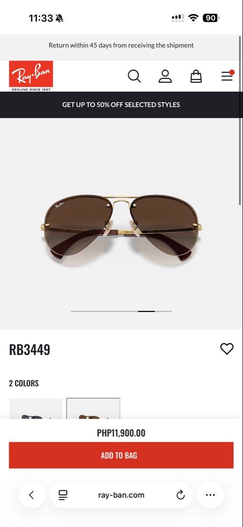 Ray-Ban RB3449 Aviator Sunglasses (Category: Sunglasses & Eyewear) located in Mandaluyong City. Submitted by thv_bwee (Listing ID 1468525643, Image 2). Description: - Brand: Ray-Ban - Model: RB3449 Aviator - Frame: Gold with rimless top style - Lenses: Brown gradient - Gender: Unisex - Inclusions: Original black leather hard case and sealed cleaning cloth - Condition: Excellent - looks brand new Walang gasgas Complete with case - see actual photo