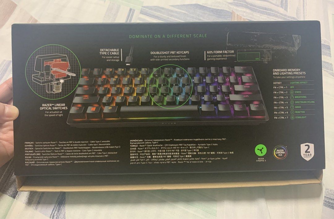 Razer Huntsman Mini Gaming (Category: Computer Keyboard) located in Rizal. Submitted by rayjeansulmaca7 (Listing ID 1468704975, Image 3). Description: 🎮 FOR SALE: Razer Huntsman Mini Gaming Keyboard – 60% 🇯🇵 Brought from Japan! ✨ Used only once – almost brand new! ✅ RGB Chroma lighting 🌈 ✅ Fast optical switches ⚡ ✅ Compact 60% design ✅ Detachable USB Type-C cable ✅ Complete with original box and inclusions 📦 💯 Perfect for gaming and minimal