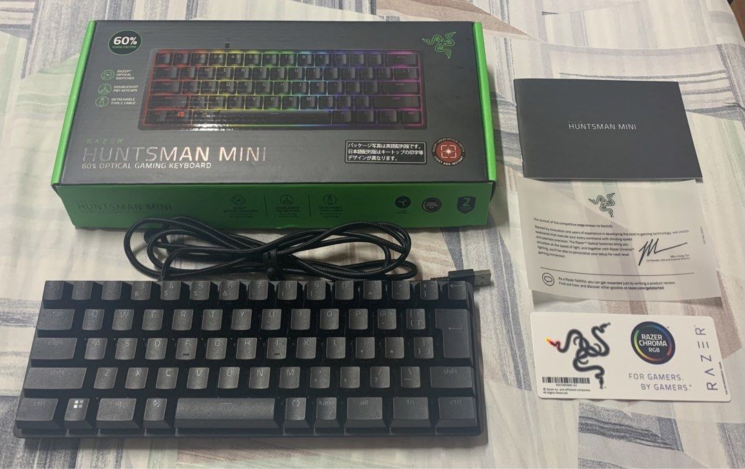 Razer Huntsman Mini Gaming (Category: Computer Keyboard) located in Rizal. Submitted by rayjeansulmaca7 (Listing ID 1468704975, Image 1). Description: 🎮 FOR SALE: Razer Huntsman Mini Gaming Keyboard – 60% 🇯🇵 Brought from Japan! ✨ Used only once – almost brand new! ✅ RGB Chroma lighting 🌈 ✅ Fast optical switches ⚡ ✅ Compact 60% design ✅ Detachable USB Type-C cable ✅ Complete with original box and inclusions 📦 💯 Perfect for gaming and minimal