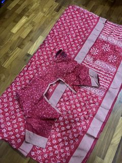 Red and Blue pure Ikkat Saree with Elephant and bird Motifs, Women's ...