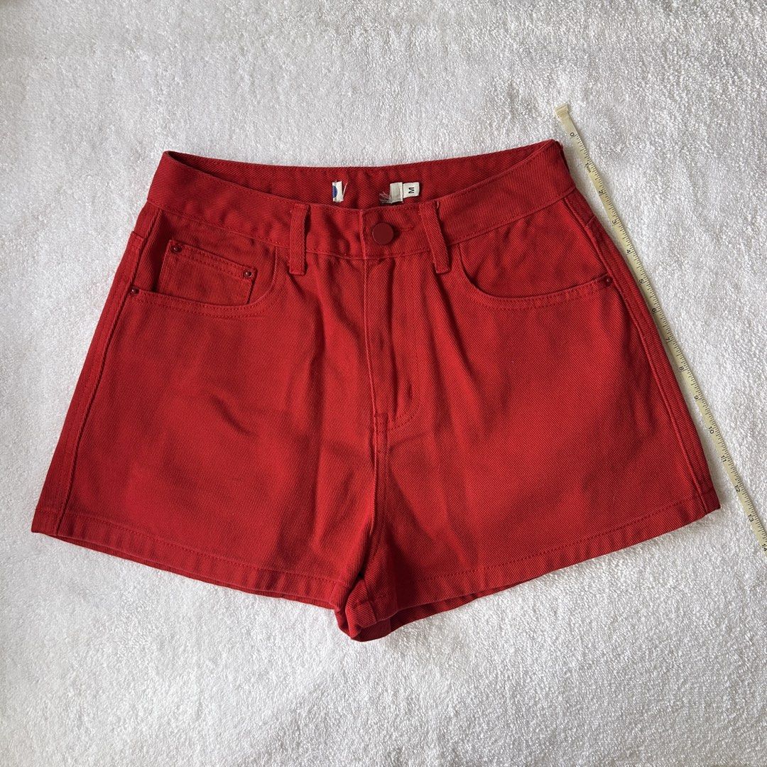 Red Denim Shorts (Category: Shorts) located in Makati City. Submitted by belle.depop (Listing ID 1468515092, Image 3). Description: 🧷 PLEASE READ 📖 RFS: Decluttering 🍒 selling my personal items at reasonable price as I need to make space for my closet. For clothes they don’t fit me anymore as I gained weight or the sizing was too small for me (those bought online). Help your girl out to buy new bigger clothes ^_~ 👜For bags, I barely use them 